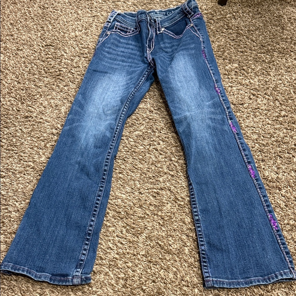 Cowgirl Tuff Blue Kids Jeans with Pink Stitching
